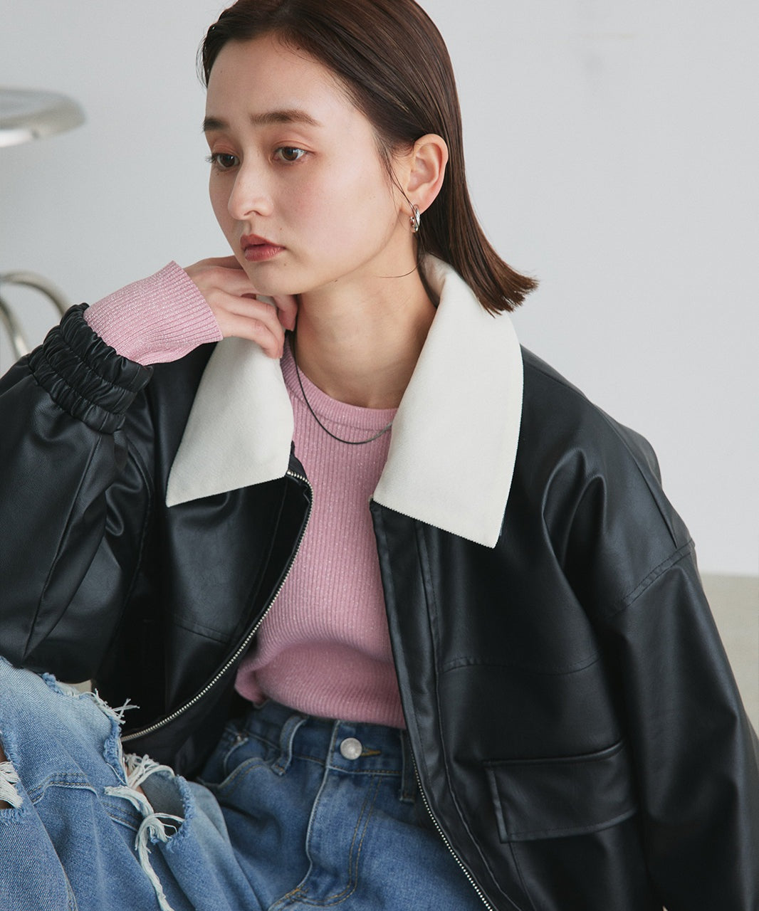 アドティエ ad thie コーデュロイカラーレザーブルゾン