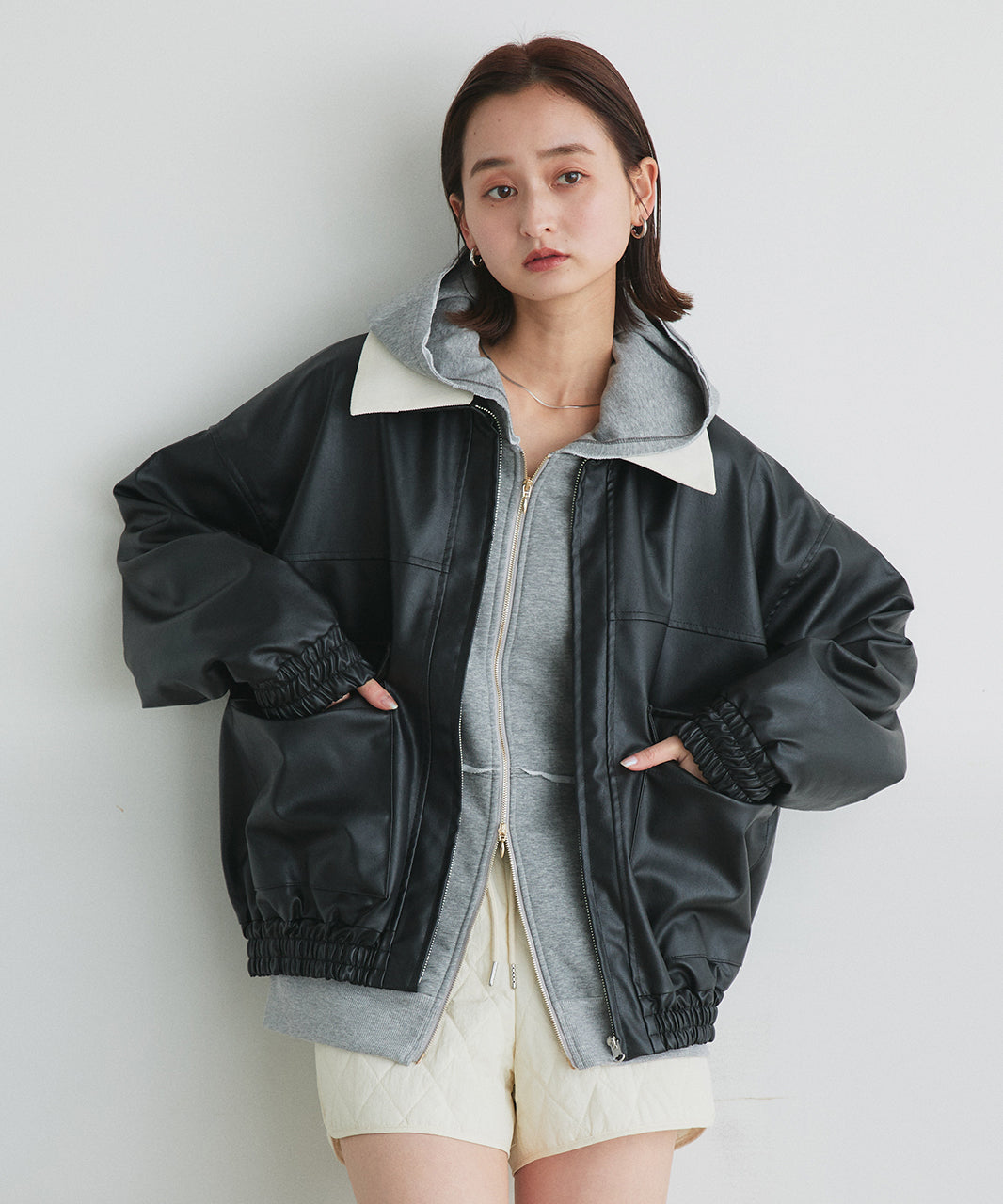 アドティエ ad thie コーデュロイカラーレザーブルゾン