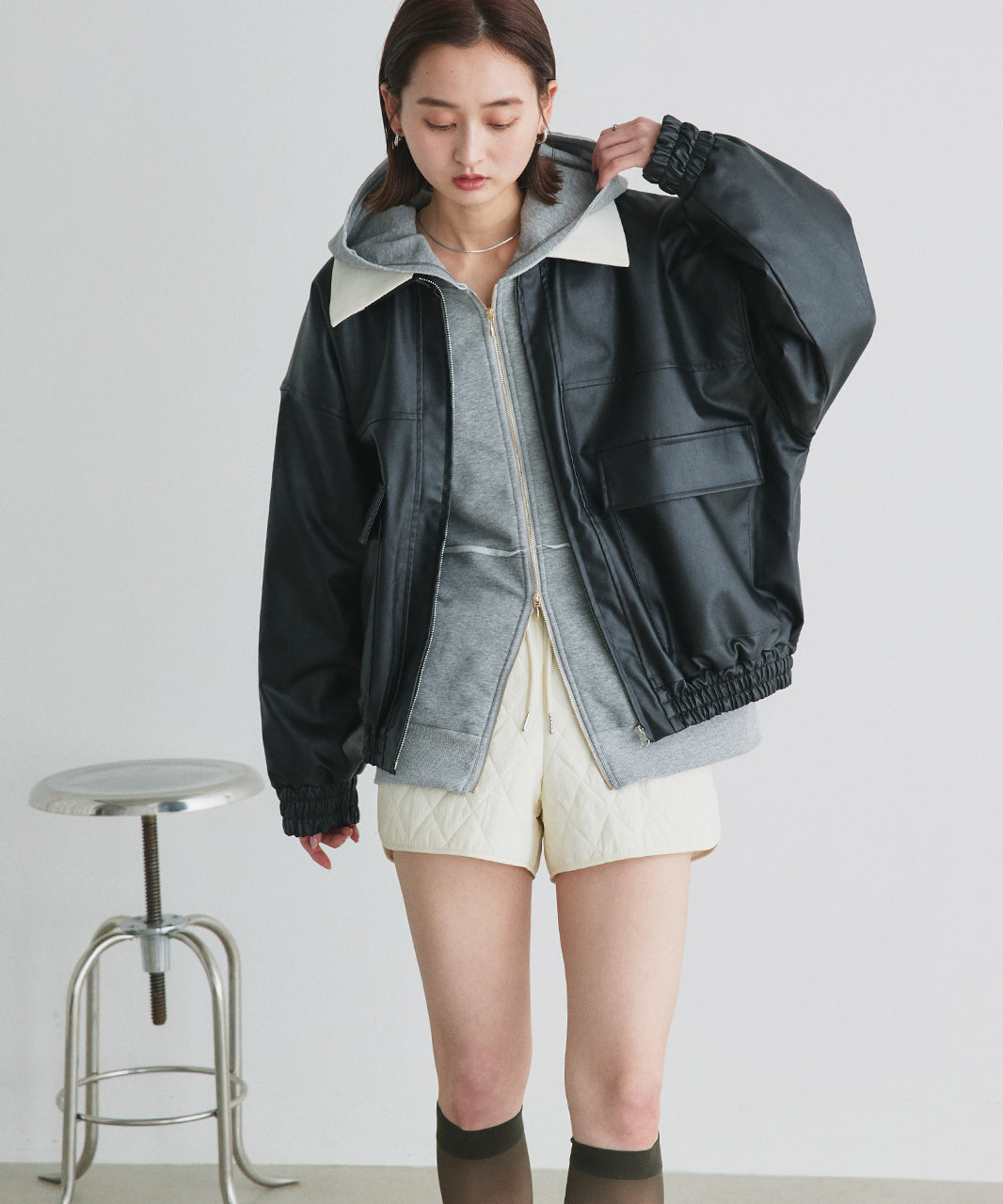 アドティエ ad thie コーデュロイカラーレザーブルゾン