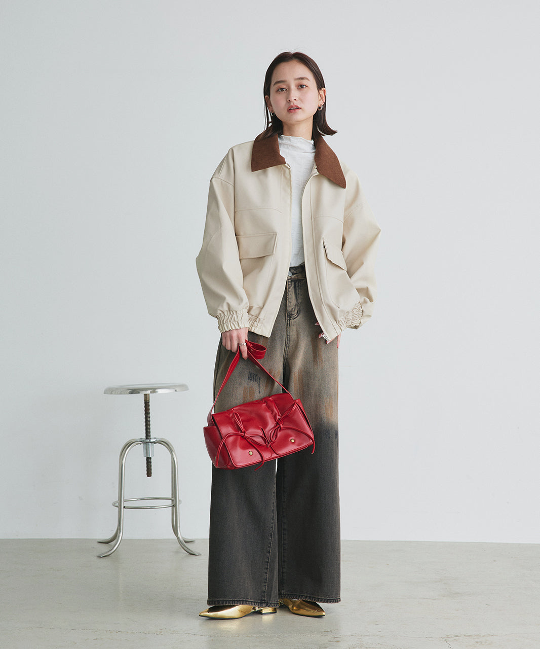 アドティエ ad thie コーデュロイカラーレザーブルゾン