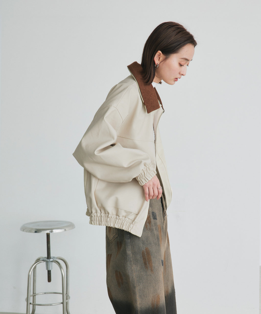 アドティエ ad thie コーデュロイカラーレザーブルゾン