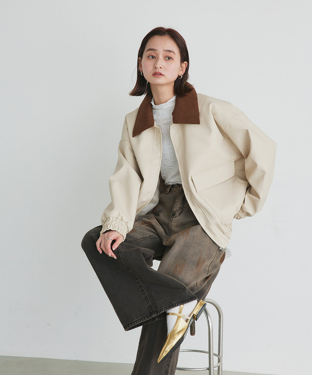 アドティエ ad thie コーデュロイカラーレザーブルゾン