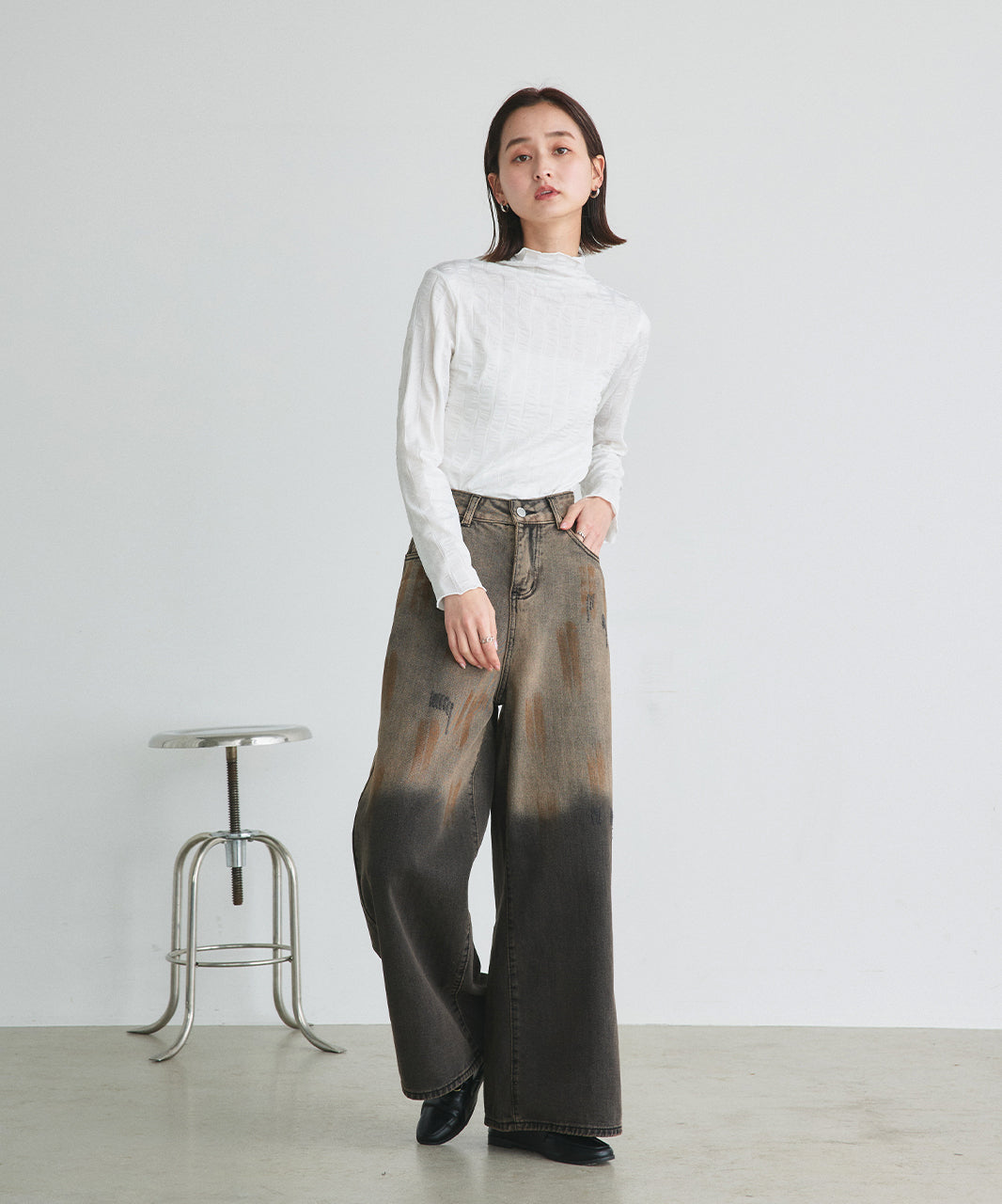 Adtie シャーリングハイネックトップス
