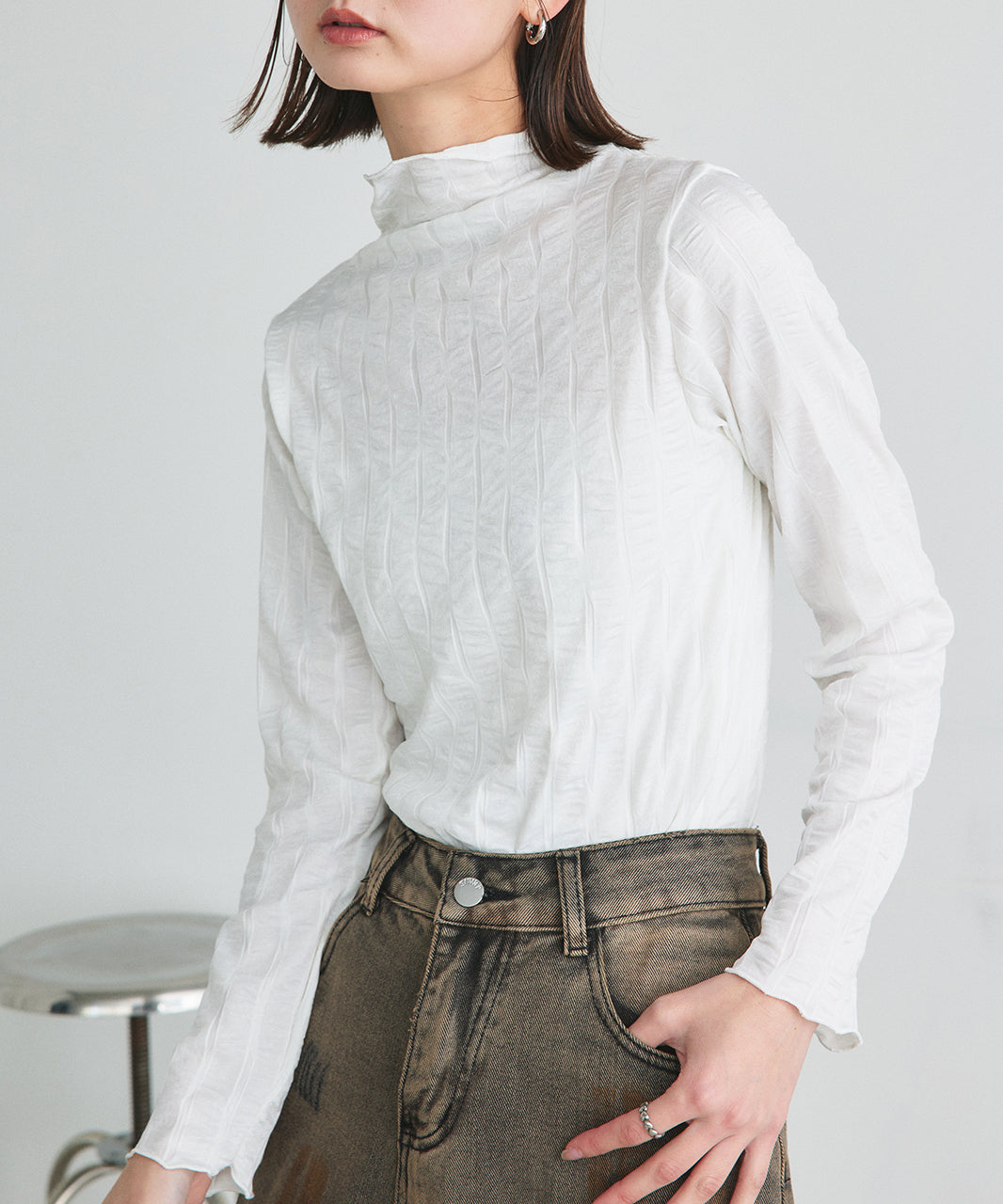 Adtie シャーリングハイネックトップス