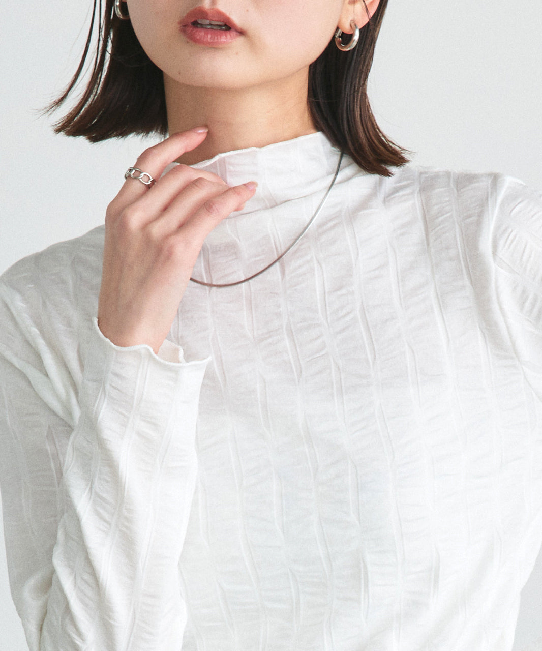 Adtie シャーリングハイネックトップス