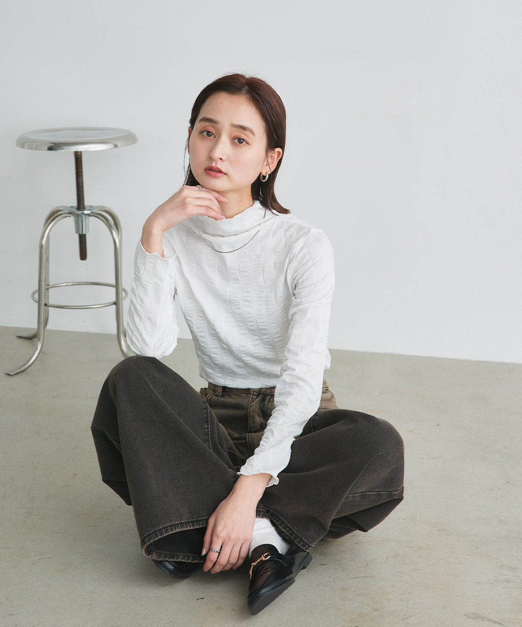 Adtie シャーリングハイネックトップス