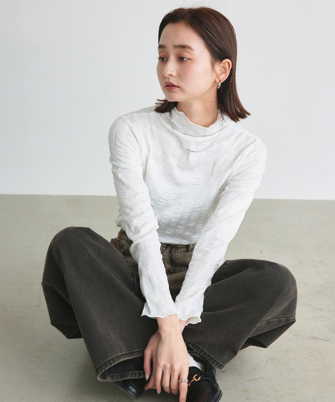 Adtie シャーリングハイネックトップス