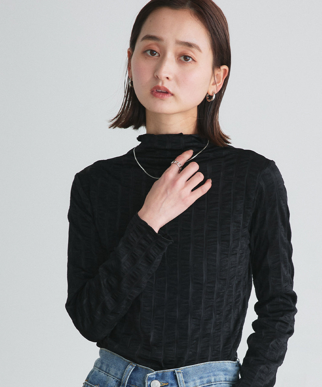 Adtie シャーリングハイネックトップス