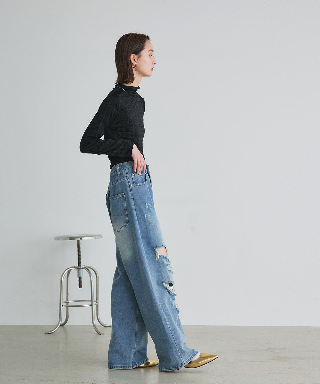 Adtie シャーリングハイネックトップス