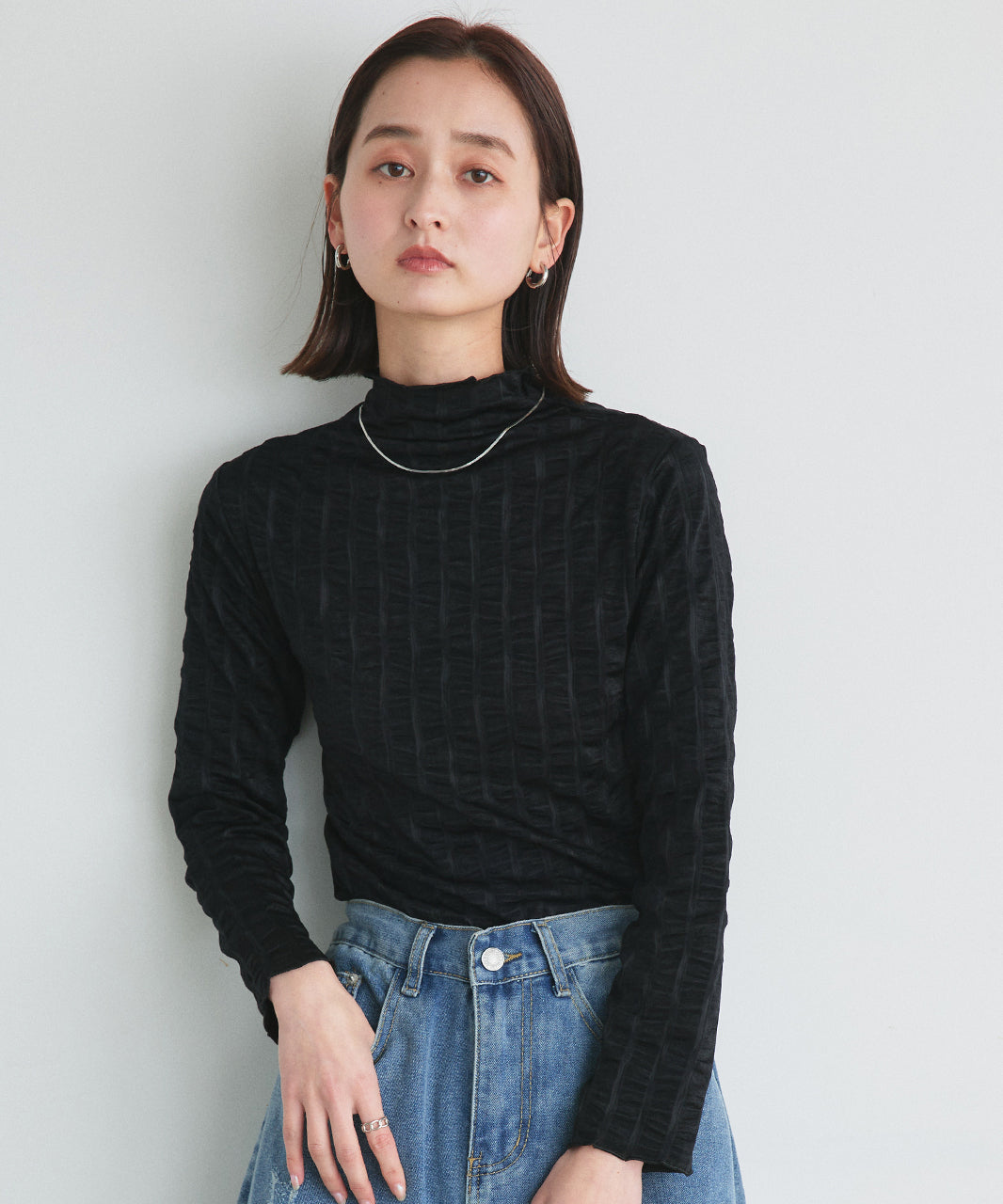 Adtie シャーリングハイネックトップス