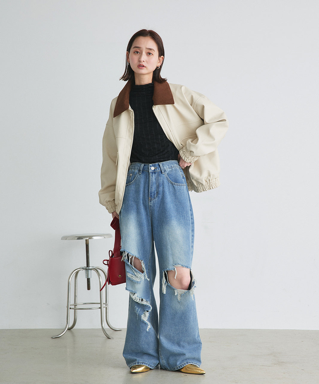 Adtie シャーリングハイネックトップス