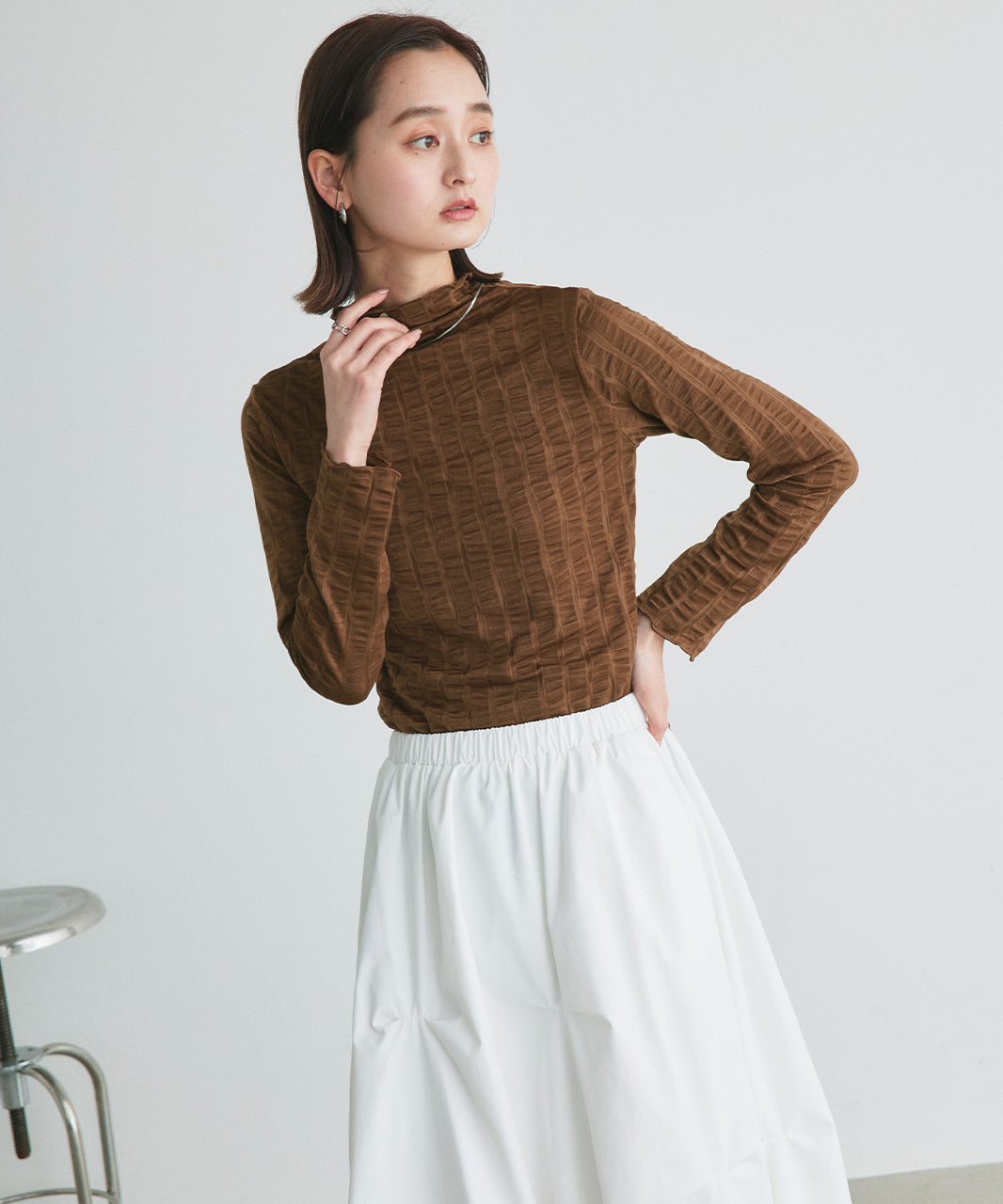 Adtie シャーリングハイネックトップス