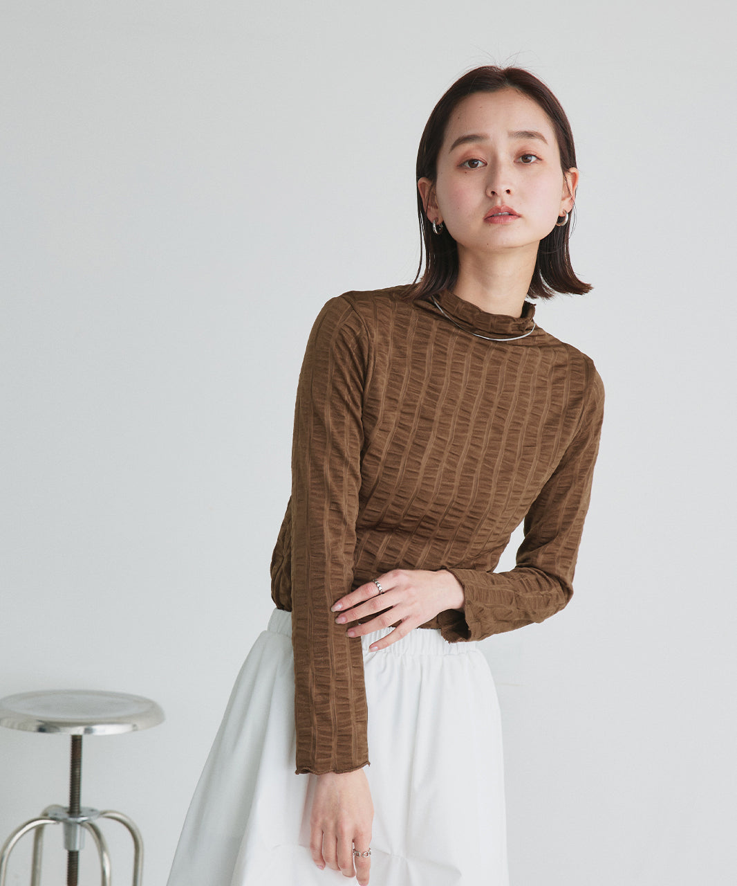 Adtie シャーリングハイネックトップス