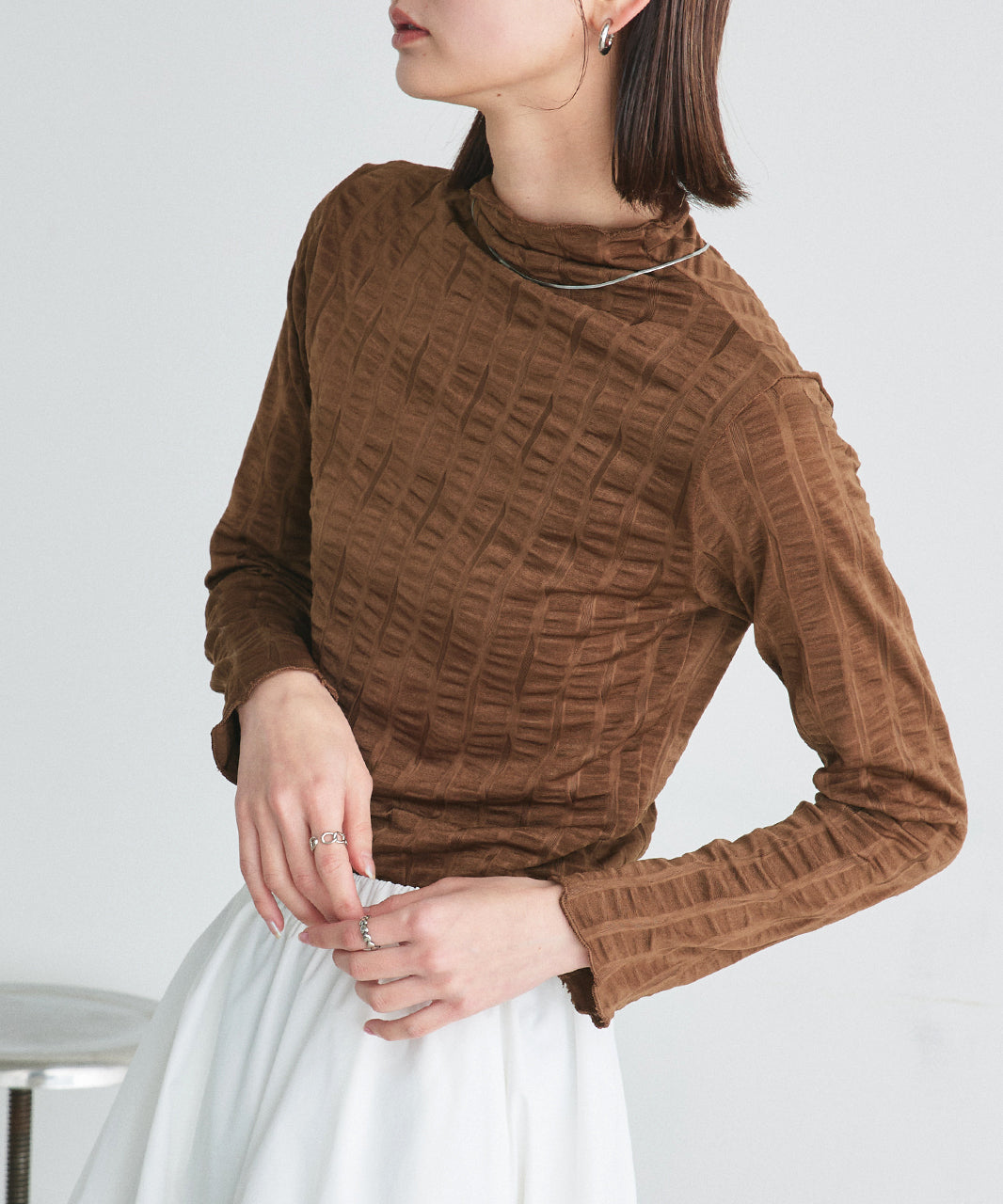 Adtie シャーリングハイネックトップス