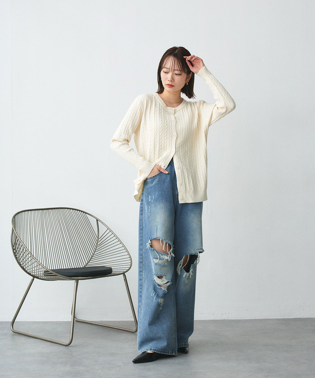 アドティエ ad thie ケーブルニットカーディガン