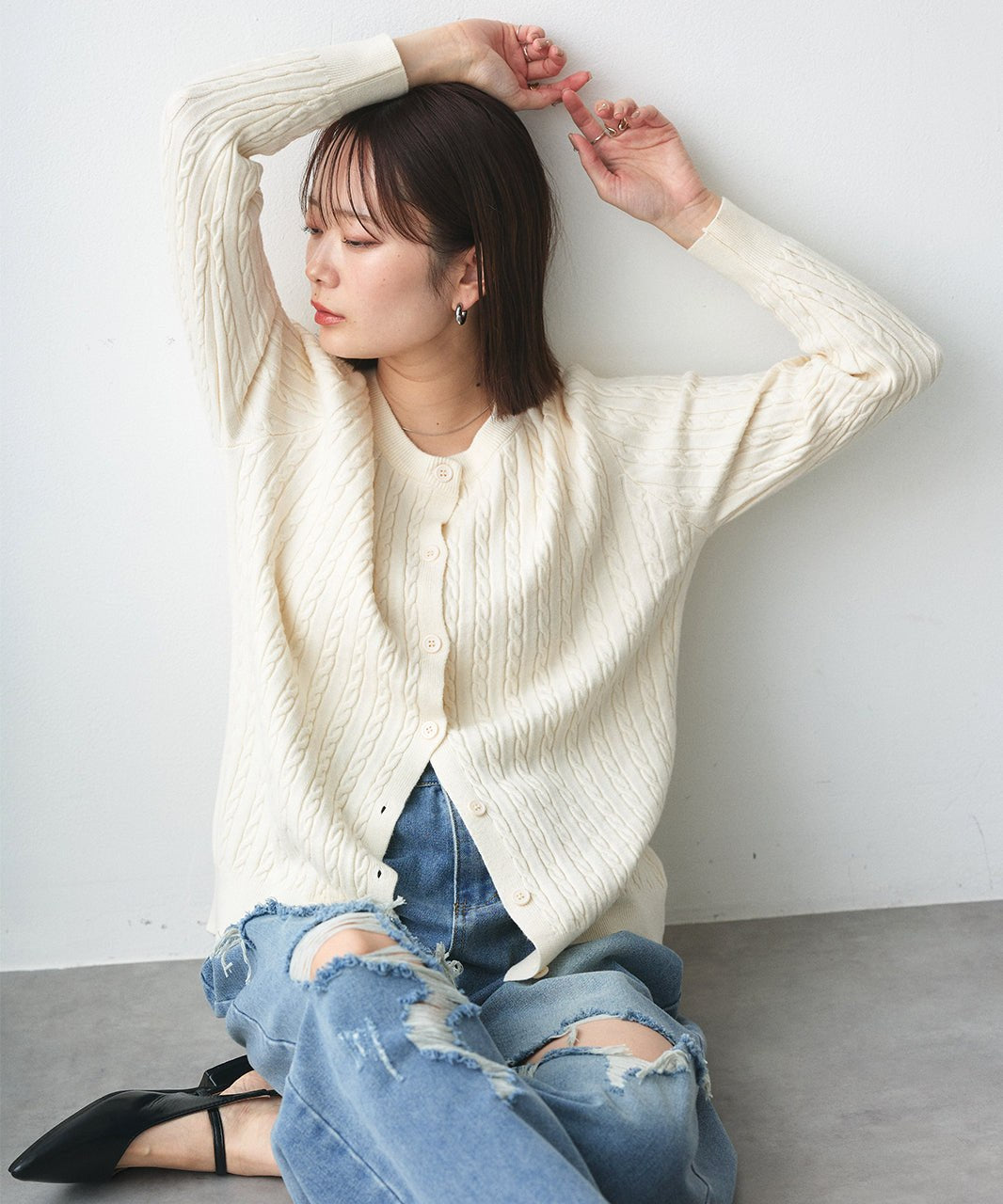 アドティエ ad thie ケーブルニットカーディガン