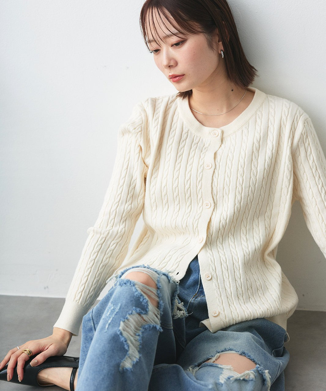 アドティエ ad thie ケーブルニットカーディガン