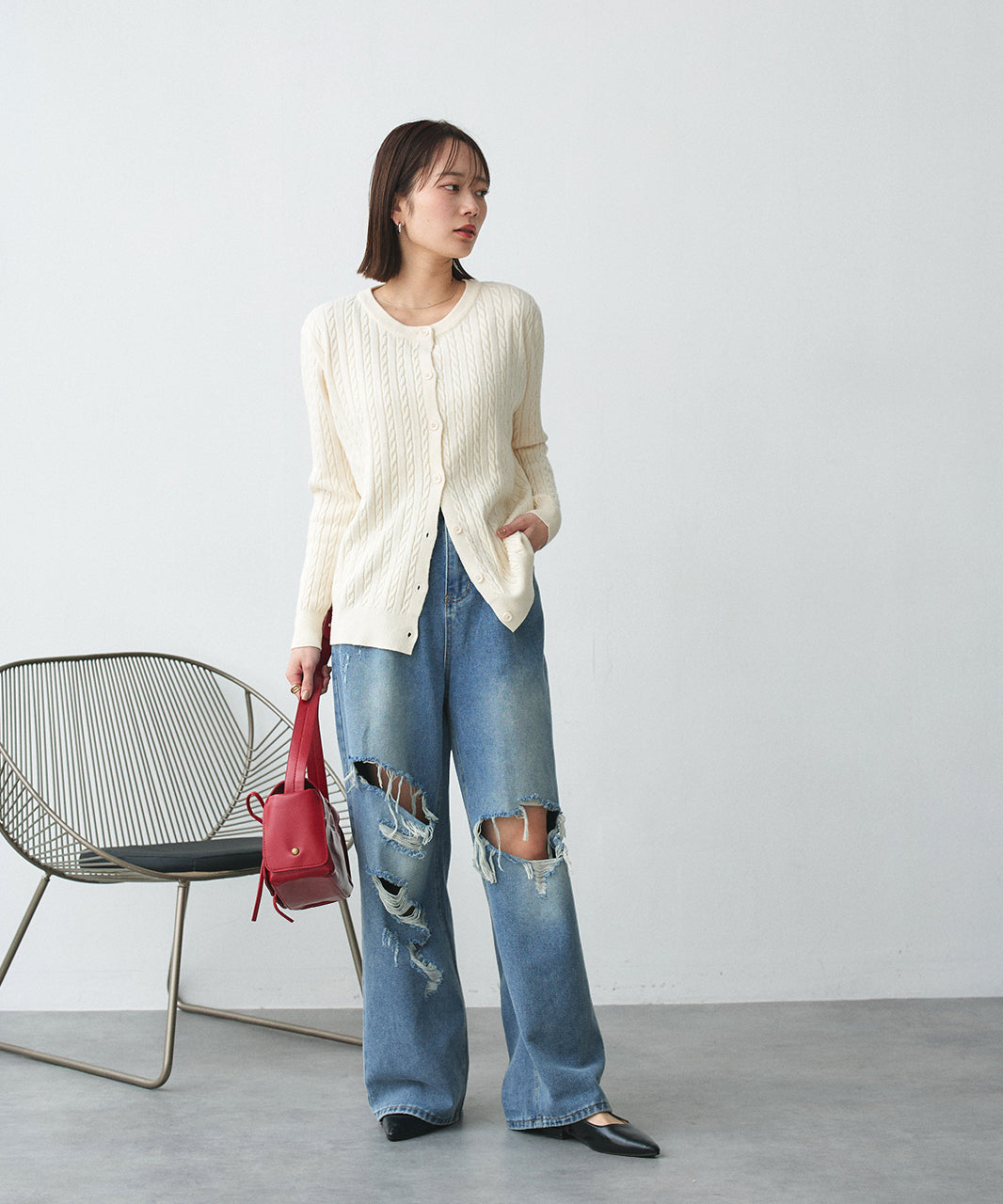 アドティエ ad thie ケーブルニットカーディガン