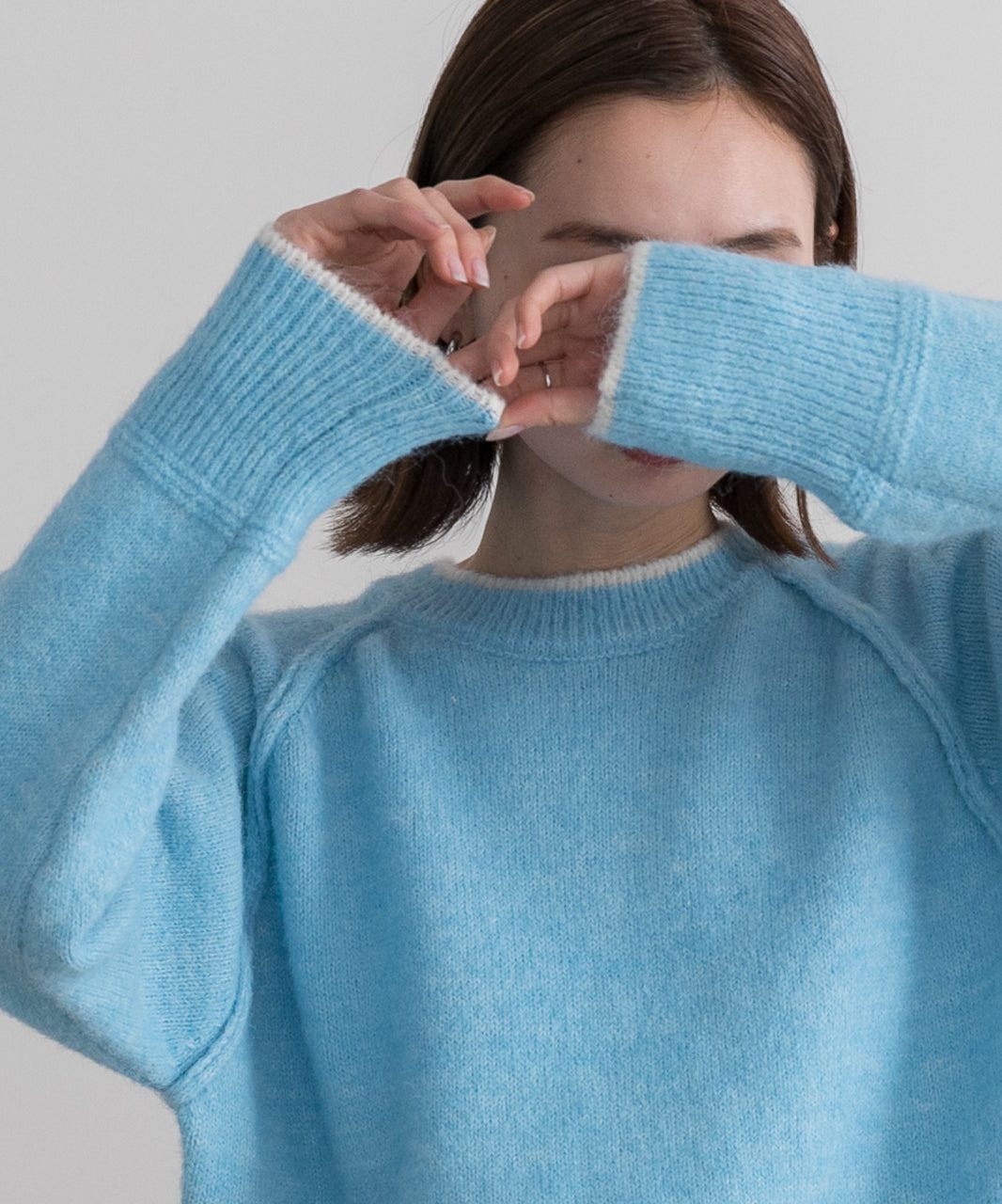 アドティエ ad thie 配色ラグランクルーネックニット