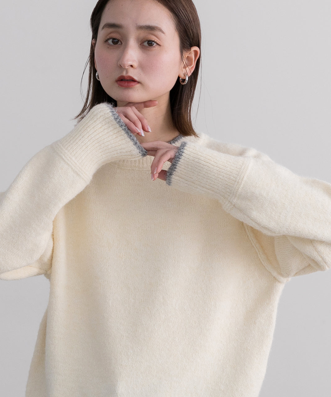 アドティエ ad thie 配色ラグランクルーネックニット