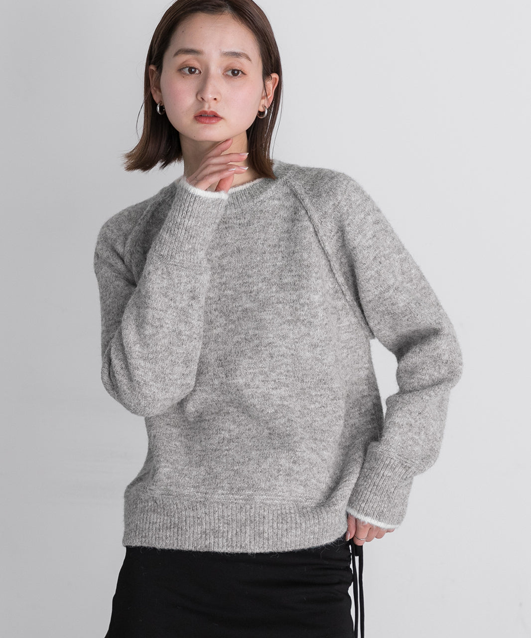 アドティエ ad thie 配色ラグランクルーネックニット