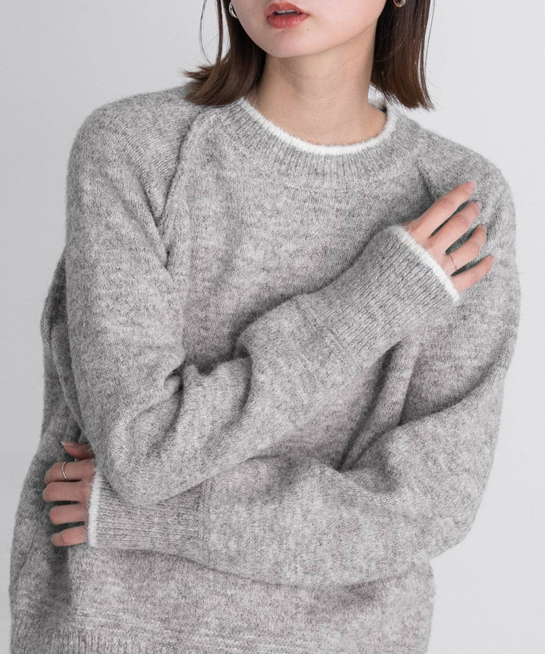 アドティエ ad thie 配色ラグランクルーネックニット