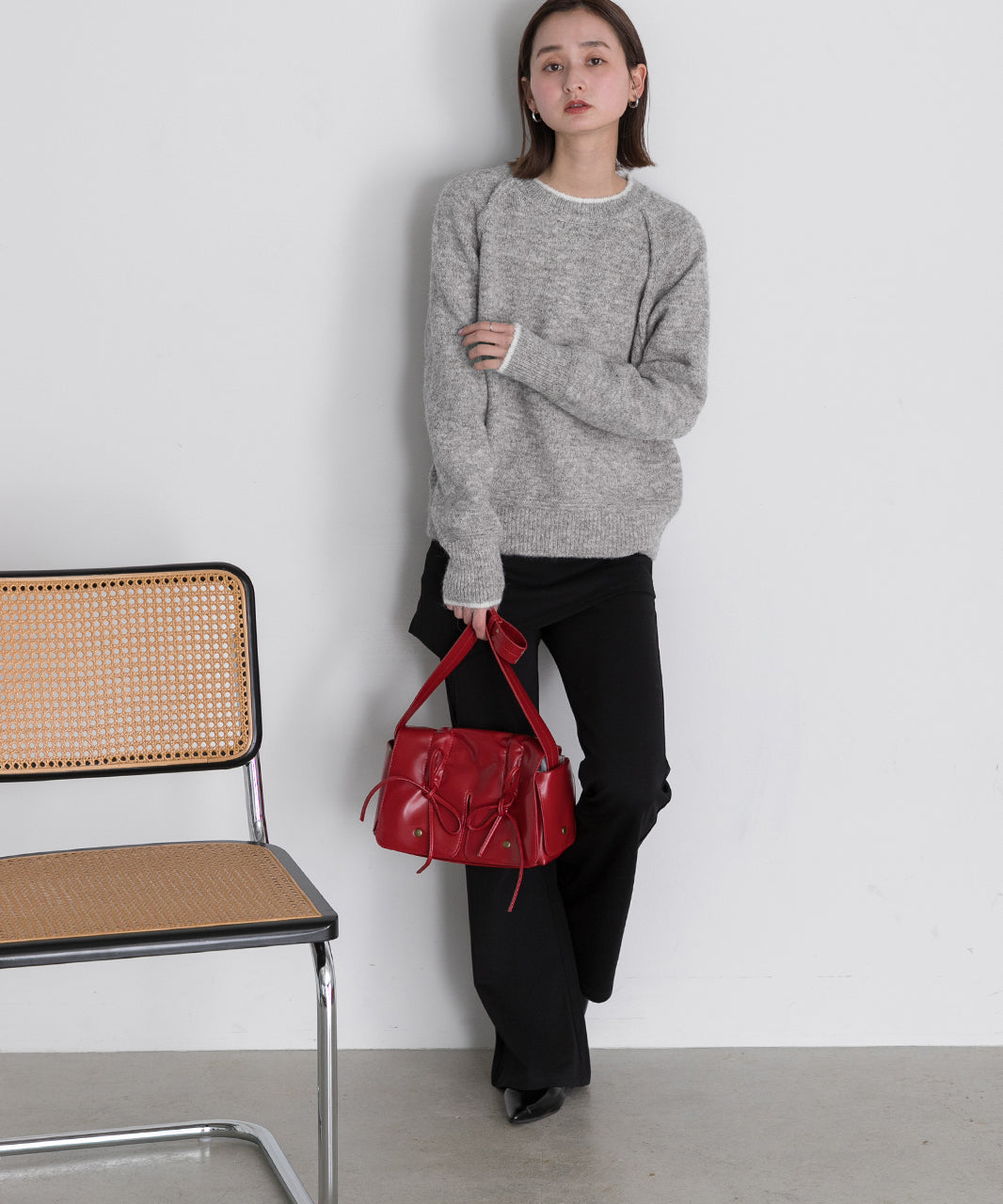 アドティエ ad thie 配色ラグランクルーネックニット