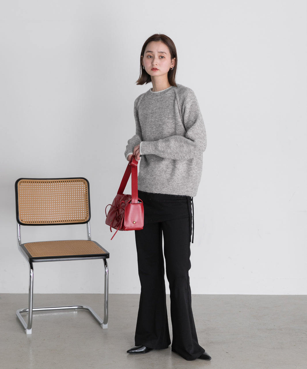 アドティエ ad thie 配色ラグランクルーネックニット