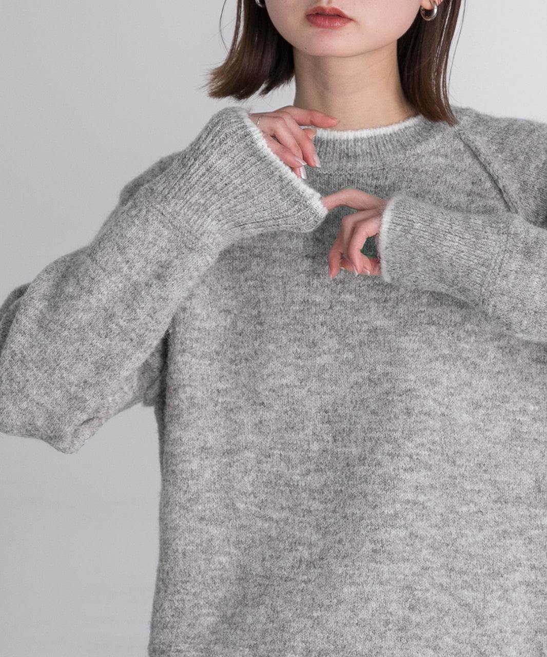 アドティエ ad thie 配色ラグランクルーネックニット