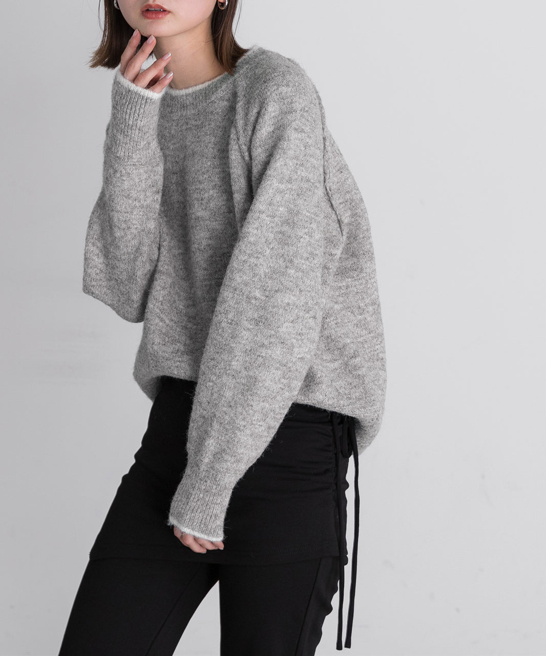 アドティエ ad thie 配色ラグランクルーネックニット