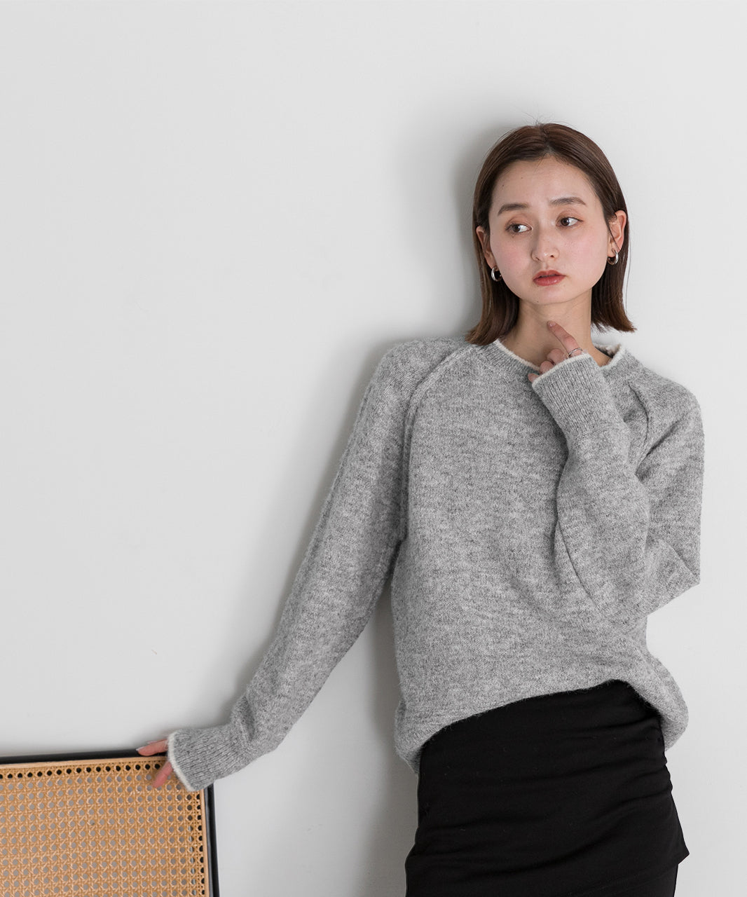 アドティエ ad thie 配色ラグランクルーネックニット