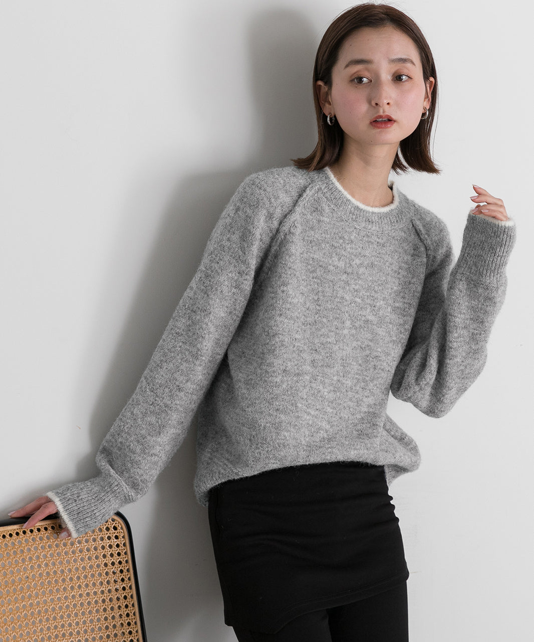 アドティエ ad thie 配色ラグランクルーネックニット