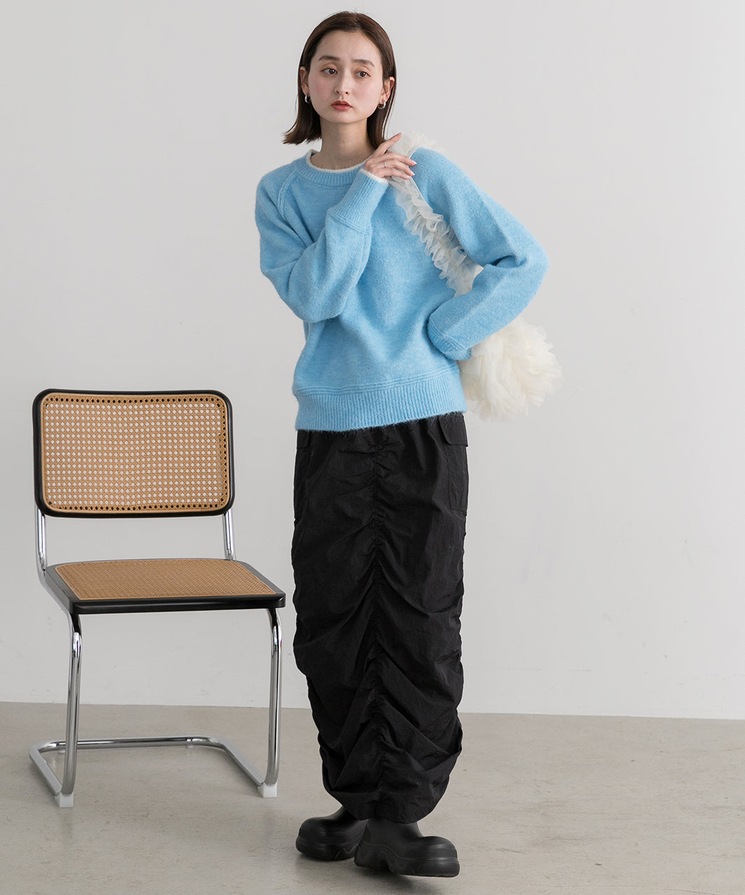 アドティエ ad thie 配色ラグランクルーネックニット