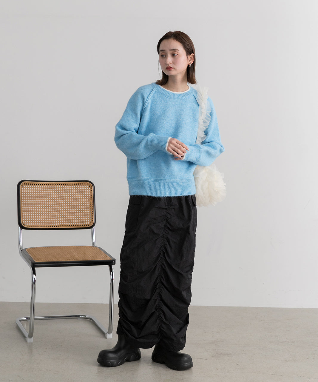 アドティエ ad thie 配色ラグランクルーネックニット