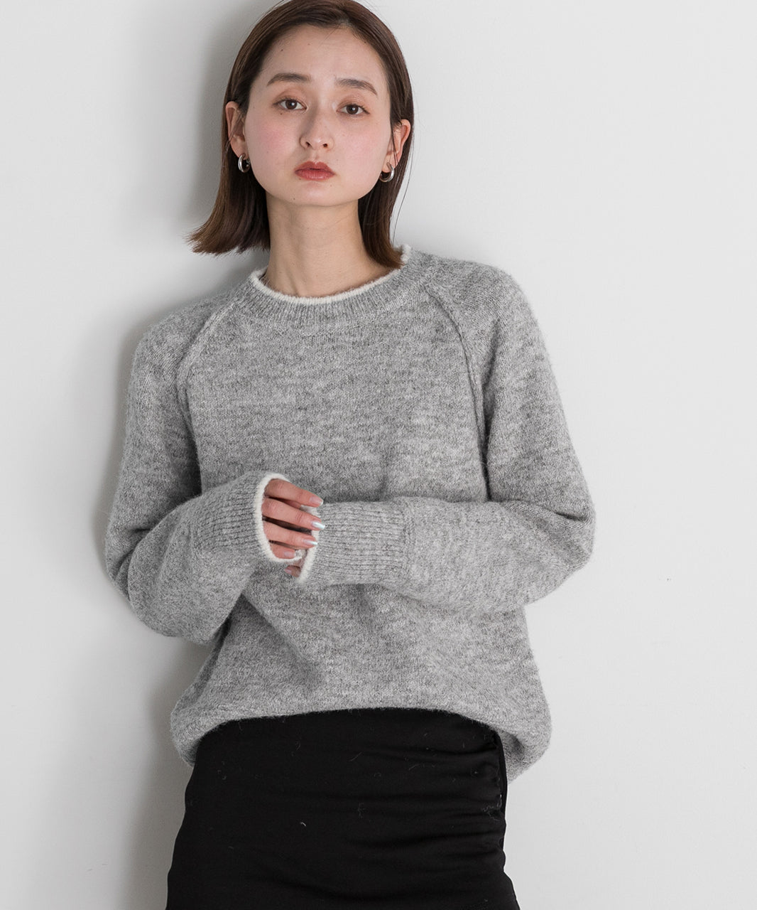 アドティエ ad thie 配色ラグランクルーネックニット