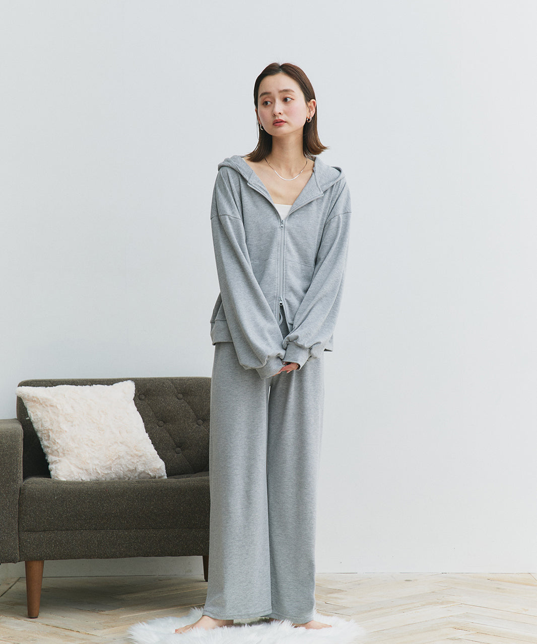 アドティエ ad thie 【2025SS新作】スムースダブルジップパーカールームウェア （杢グレー） 杢グレー