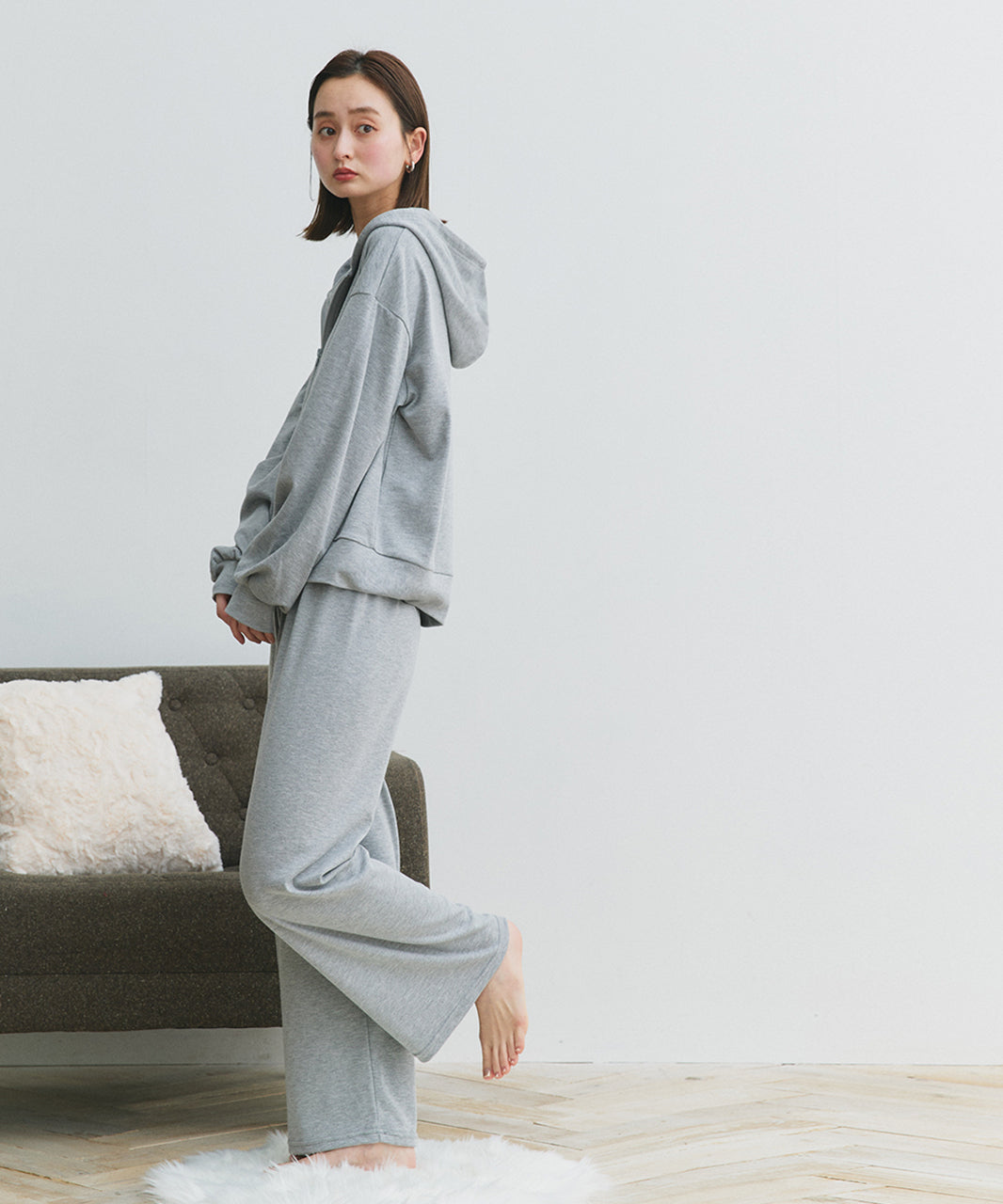 アドティエ ad thie 【2025SS新作】スムースダブルジップパーカールームウェア （杢グレー） 杢グレー