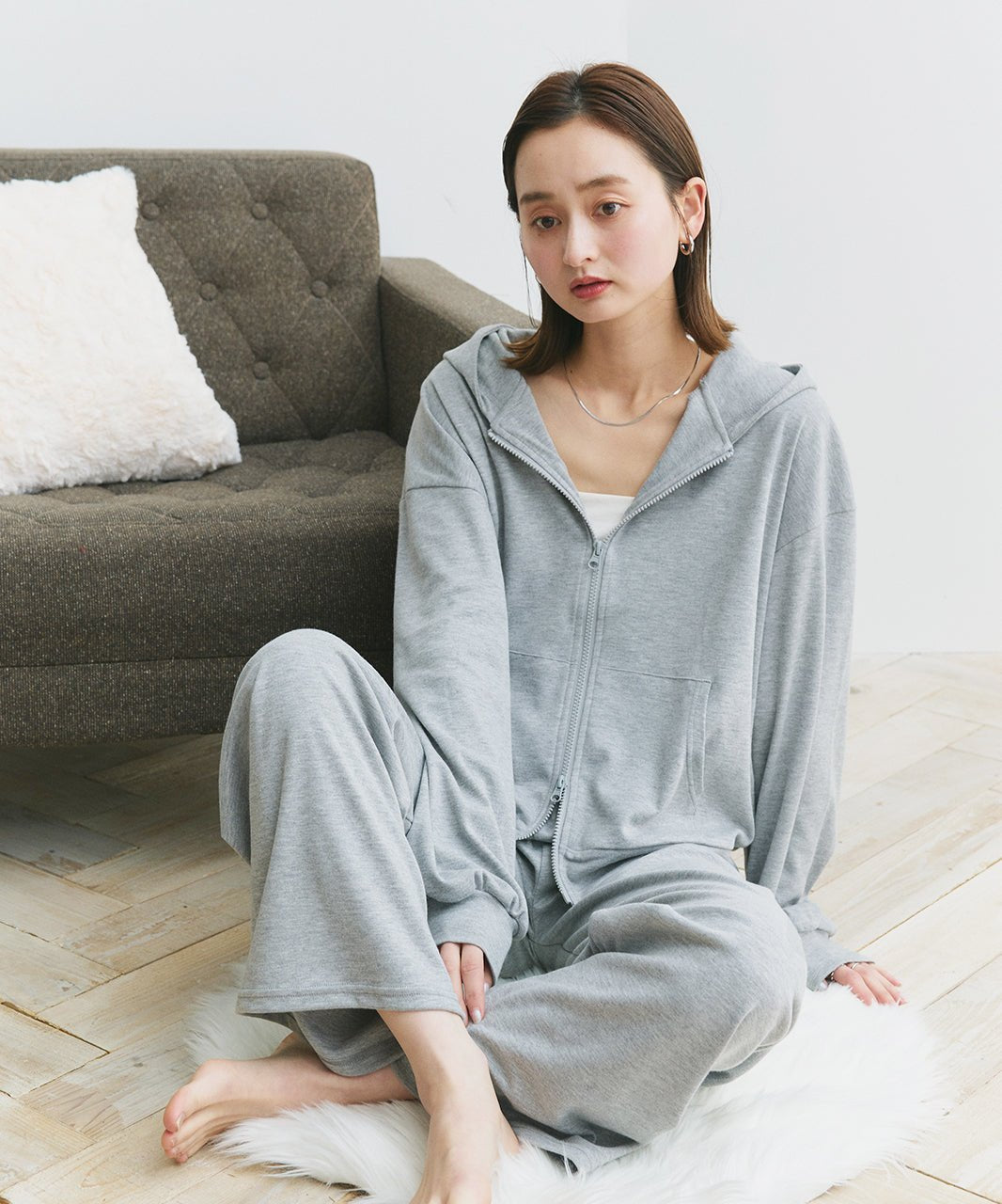 アドティエ ad thie 【2025SS新作】スムースダブルジップパーカールームウェア （杢グレー） 杢グレー