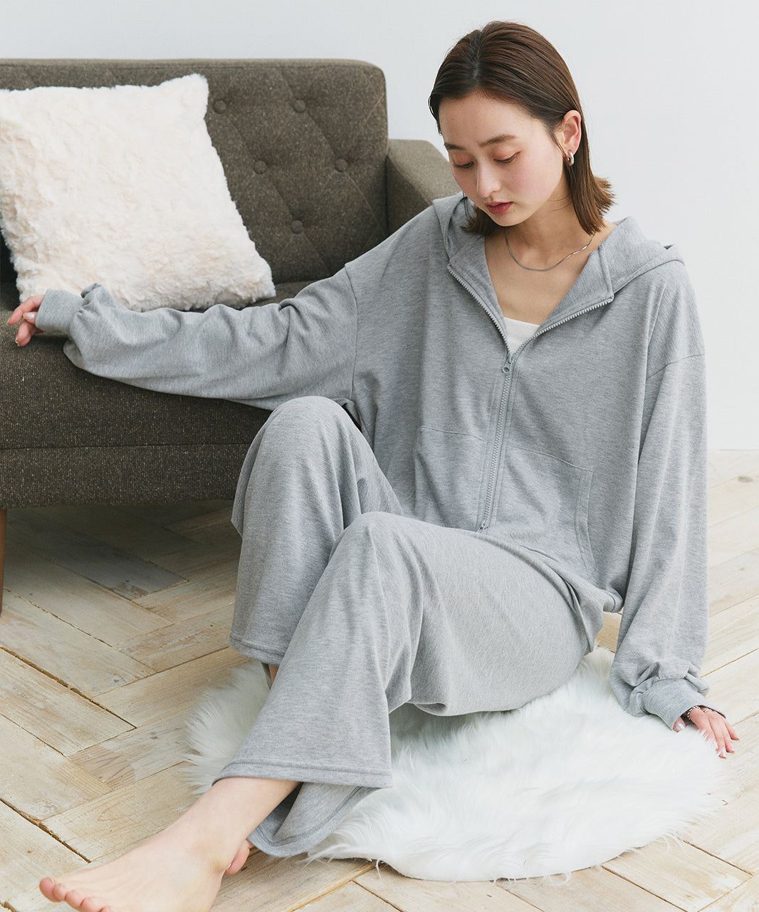 アドティエ ad thie 【2025SS新作】スムースダブルジップパーカールームウェア （杢グレー） 杢グレー