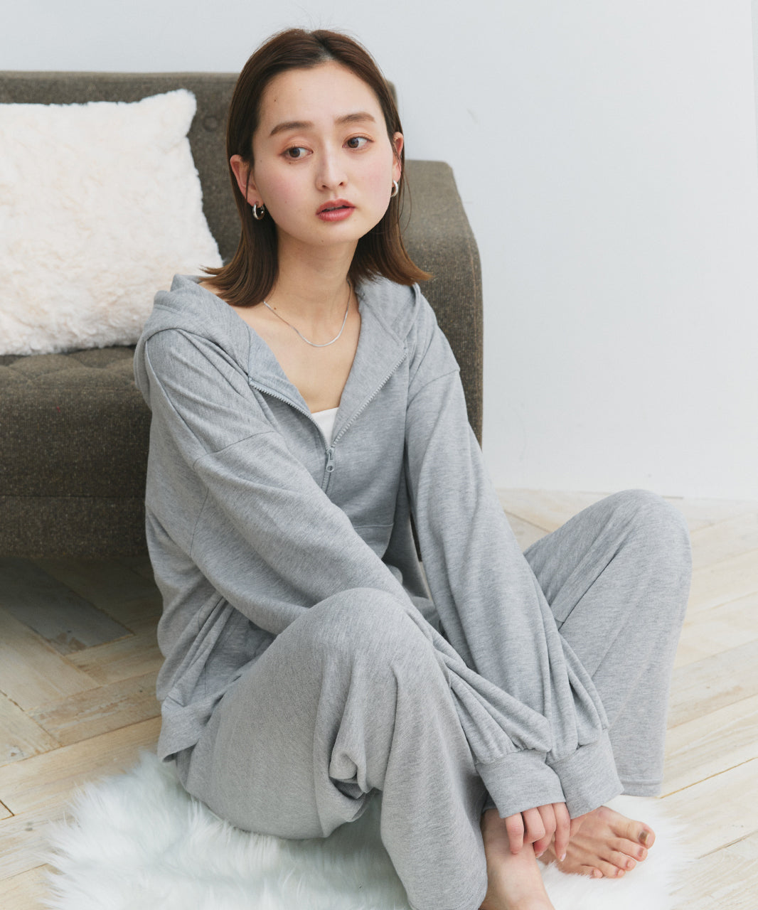 アドティエ ad thie 【2025SS新作】スムースダブルジップパーカールームウェア （杢グレー） 杢グレー