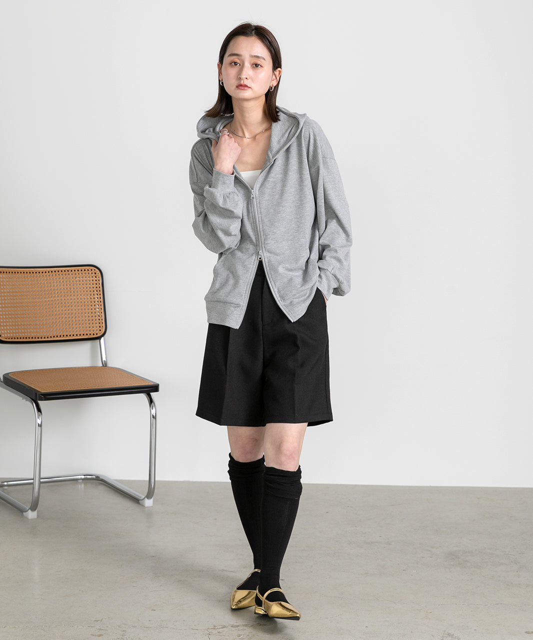 アドティエ ad thie 【2025SS新作】スムースダブルジップパーカールームウェア （杢グレー） 杢グレー