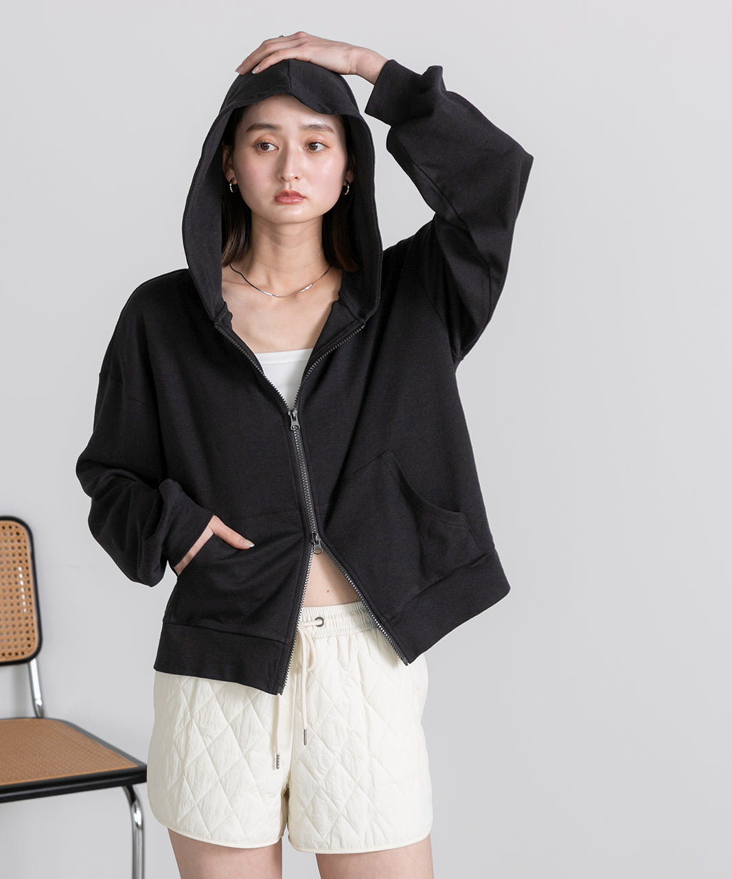 アドティエ ad thie 【2025SS新作】スムースダブルジップパーカールームウェア （杢グレー） 杢グレー