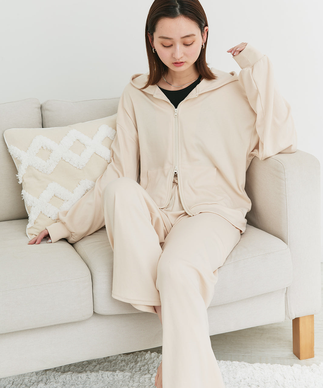 アドティエ ad thie 【2025SS新作】スムースダブルジップパーカールームウェア （アイボリー） アイボリー