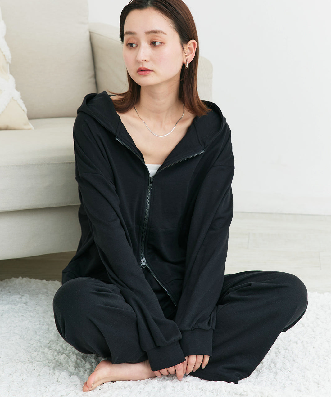 アドティエ ad thie 【2025SS新作】スムースダブルジップパーカールームウェア （ブラック） ブラック