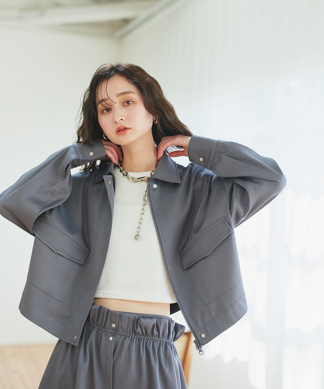 アドティエ ad thie 【2025SS新作】ルーズクロップドブルゾン （オフホワイト） オフホワイト