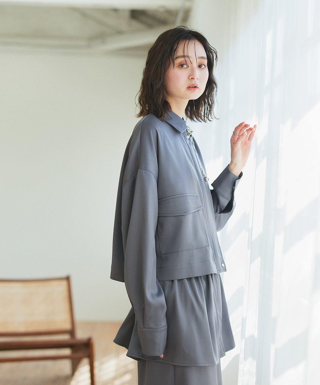 アドティエ ad thie 【2025SS新作】ルーズクロップドブルゾン （オフホワイト） オフホワイト