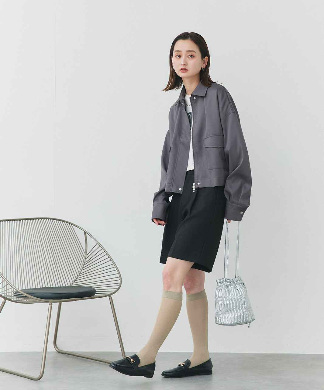 アドティエ ad thie 【2025SS新作】ルーズクロップドブルゾン （オフホワイト） オフホワイト