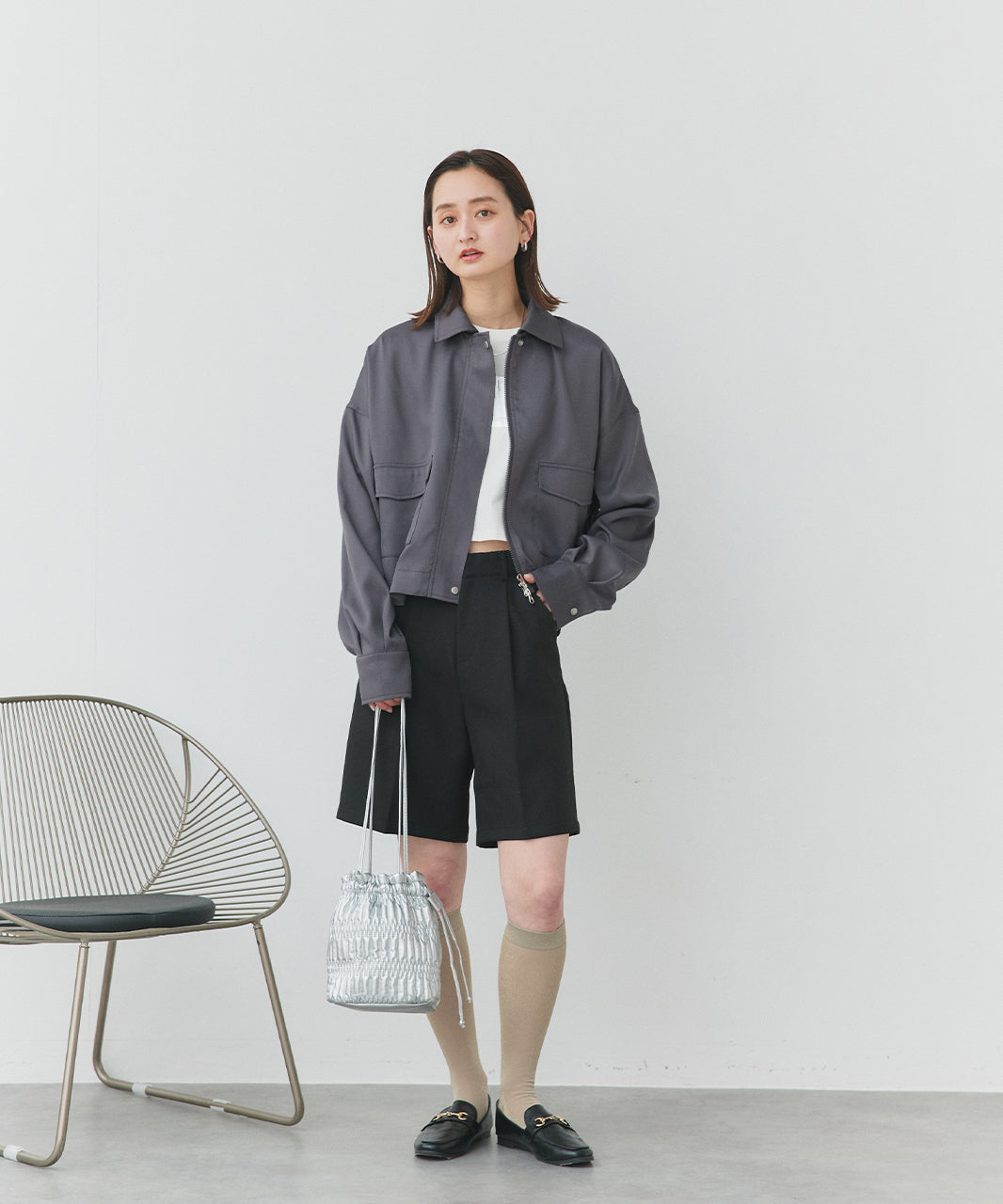 アドティエ ad thie 【2025SS新作】ルーズクロップドブルゾン （オフホワイト） オフホワイト