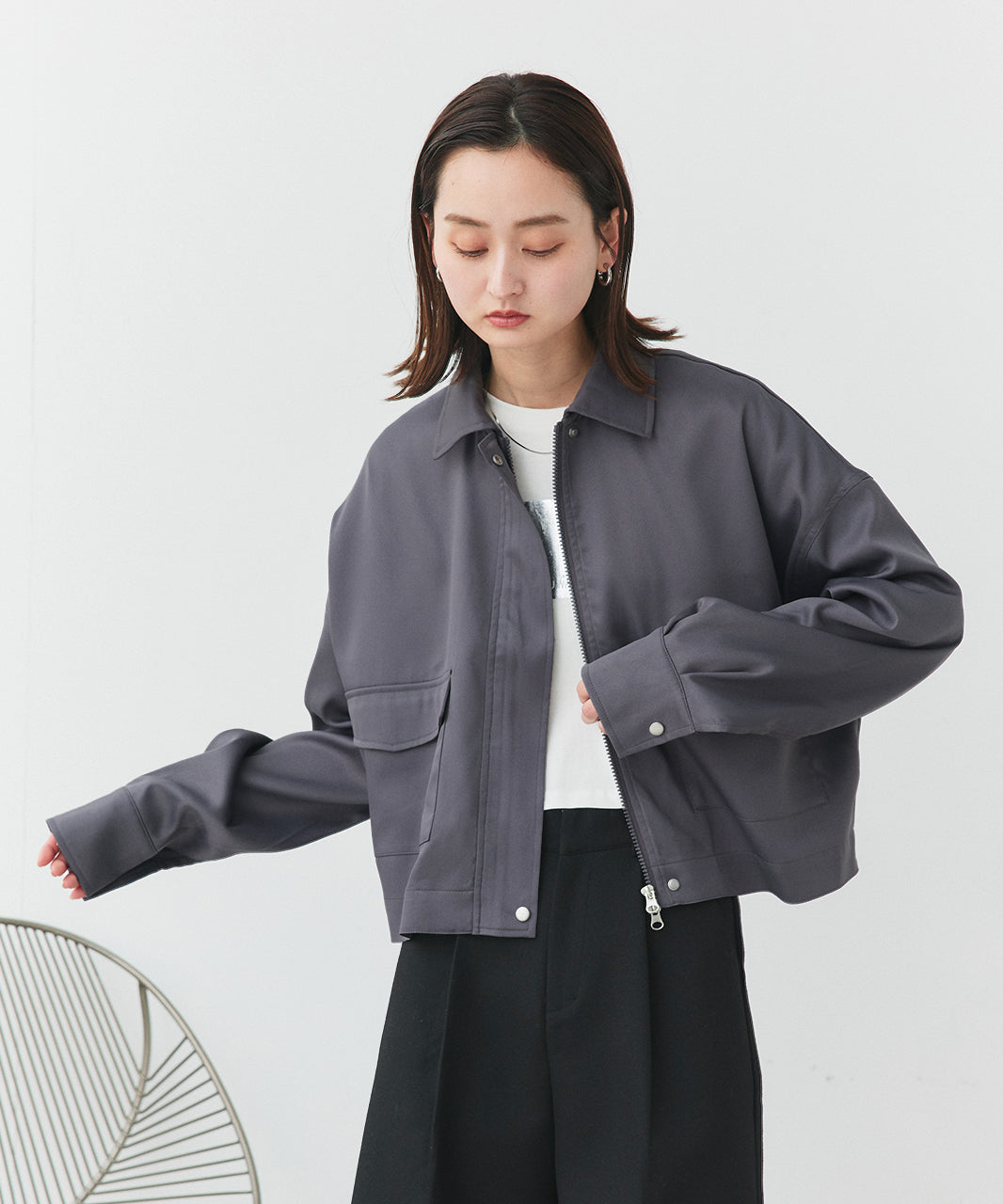 アドティエ ad thie 【2025SS新作】ルーズクロップドブルゾン （オフホワイト） オフホワイト