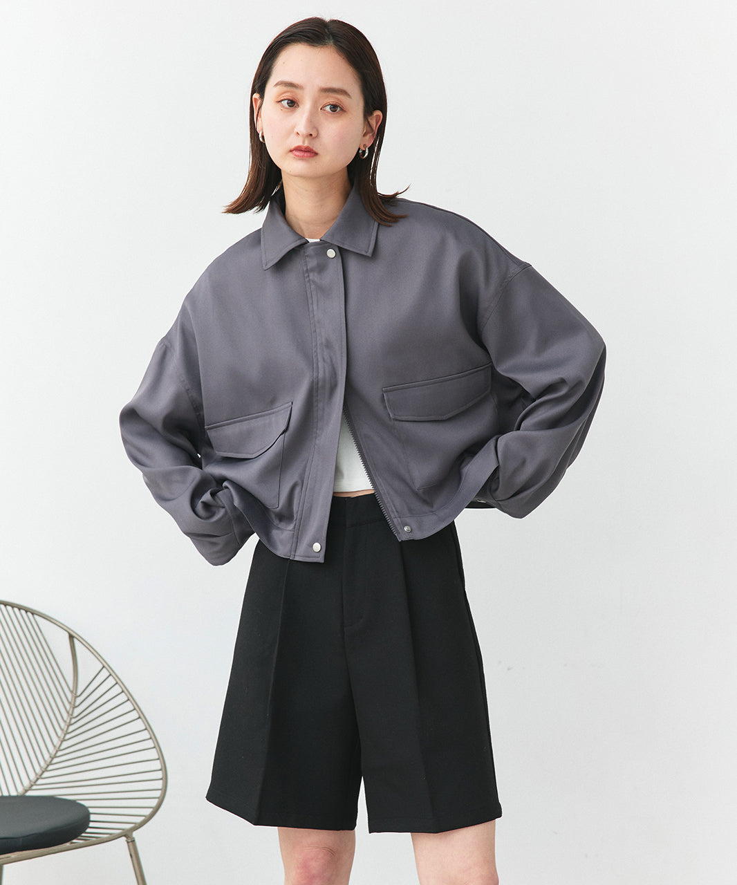 アドティエ ad thie 【2025SS新作】ルーズクロップドブルゾン （オフホワイト） オフホワイト